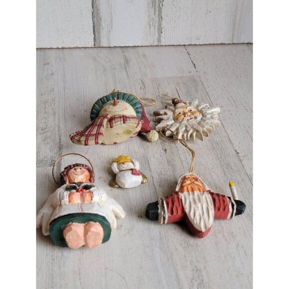 Rustic variety Angel Santa Claus snowman ornament Xmas unique set - Picture 7 of 11